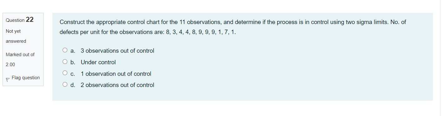 Question 22 Construct the appropriate control