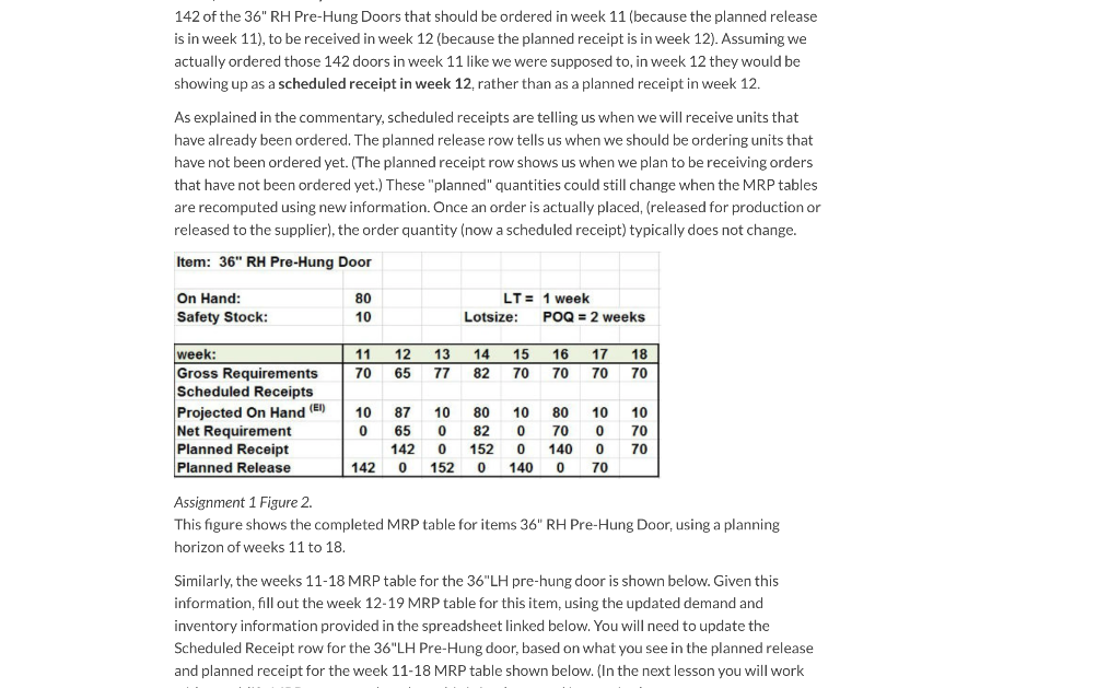 Problem 1 Consider the completed MRP tables for