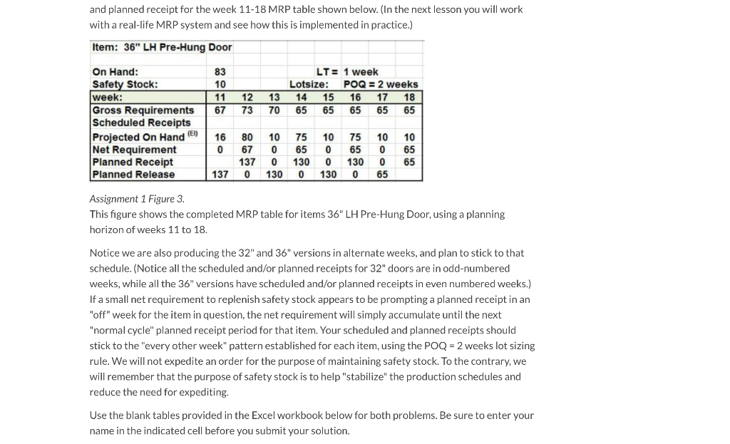 Problem 1 Consider the completed MRP tables for