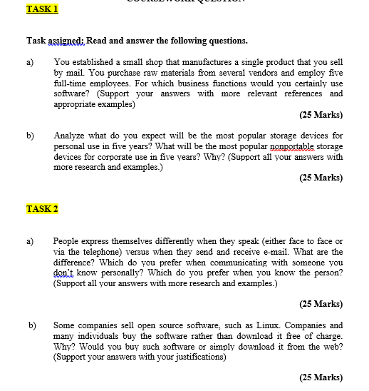 TASK 1 Task assigned; Read and answer the