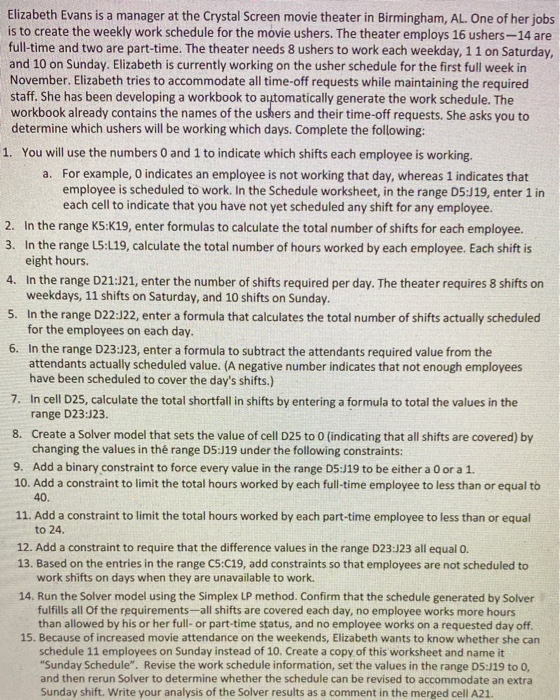 i need help woth 5 through 15 Elizabeth Evans is