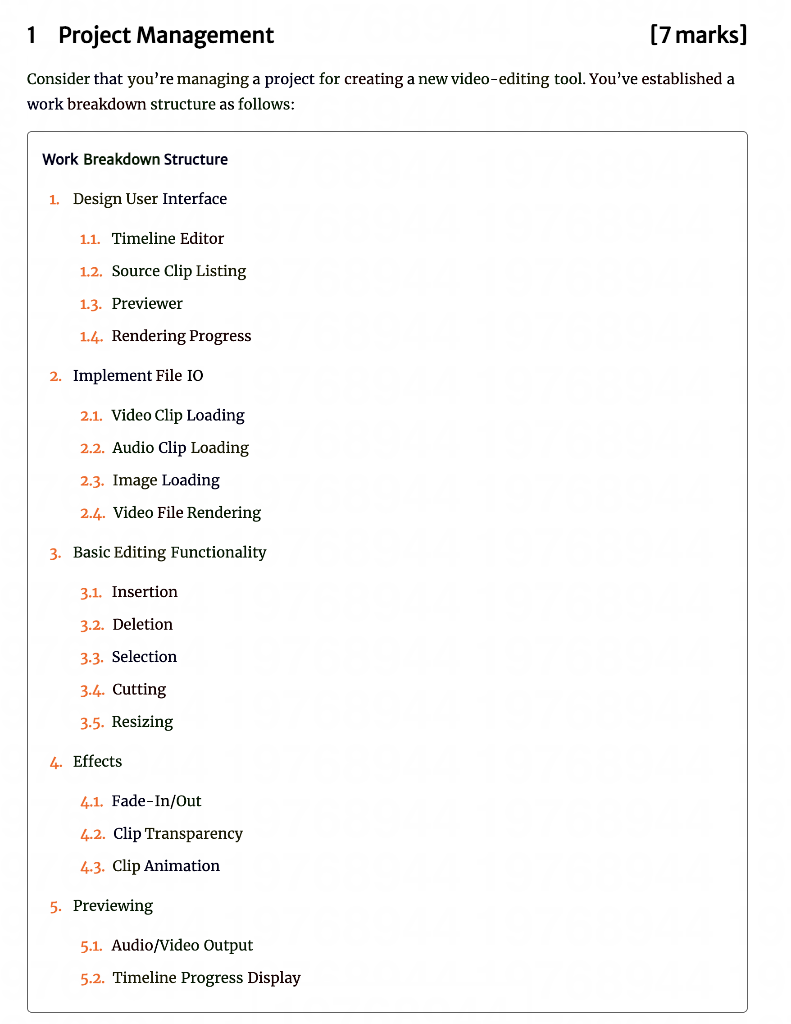 1 Project Management (7 marks) Consider that