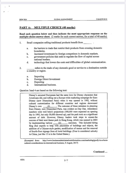 multiple choice GOL MANAGEMENT PART A: MULTIPLE