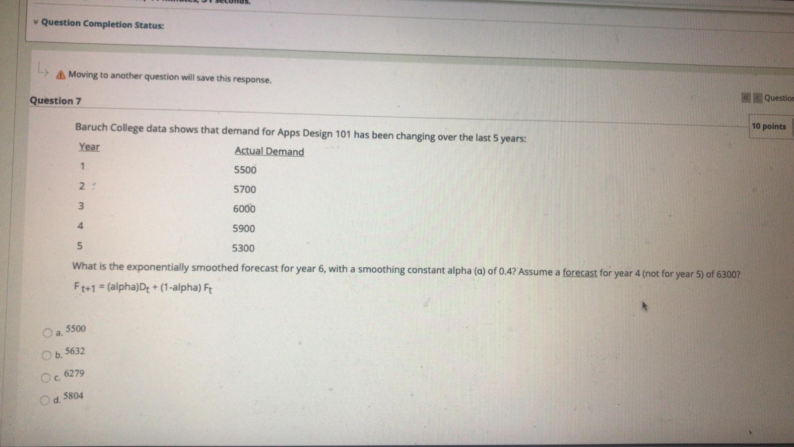 LS Moving to another question will save this