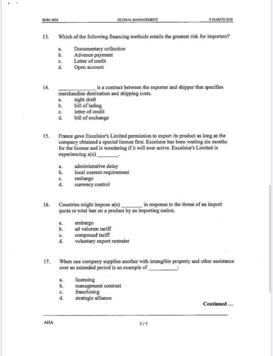multiple choice GOL MANAGEMENT PART A: MULTIPLE
