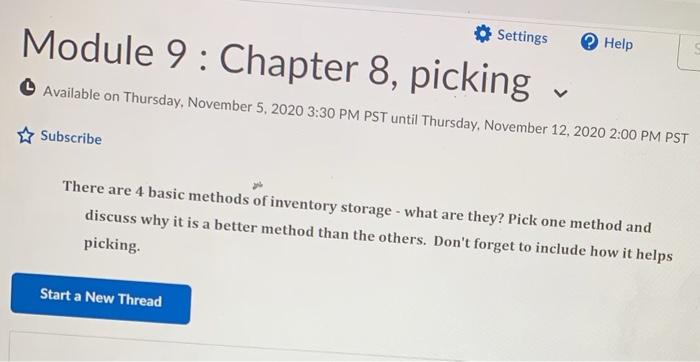 Warehouse 1 discussion topic Module 9: Chapter 8,