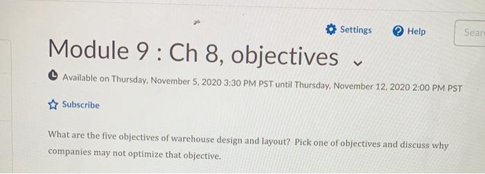 Warehouse 1 discussion topic Module 9: Chapter 8,