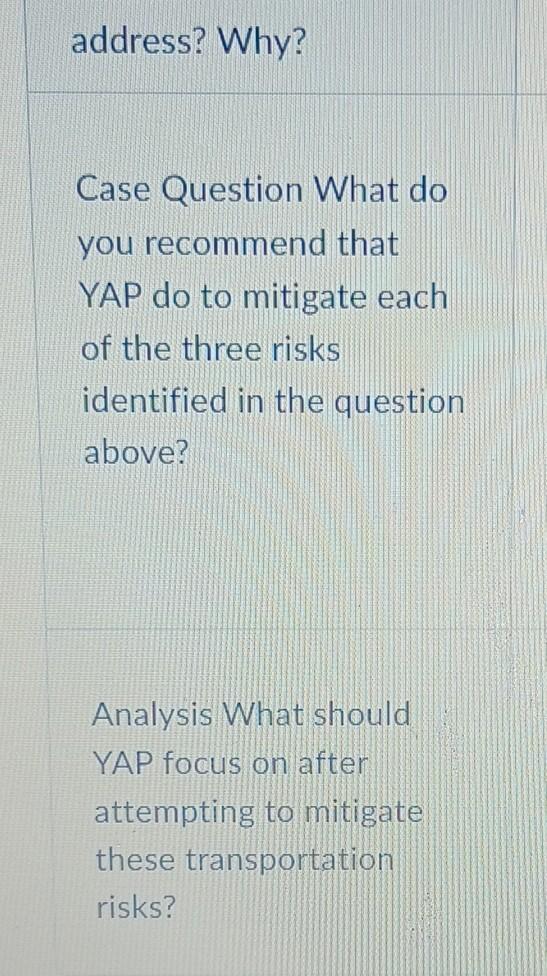address? Why? Case Question What do you recommend