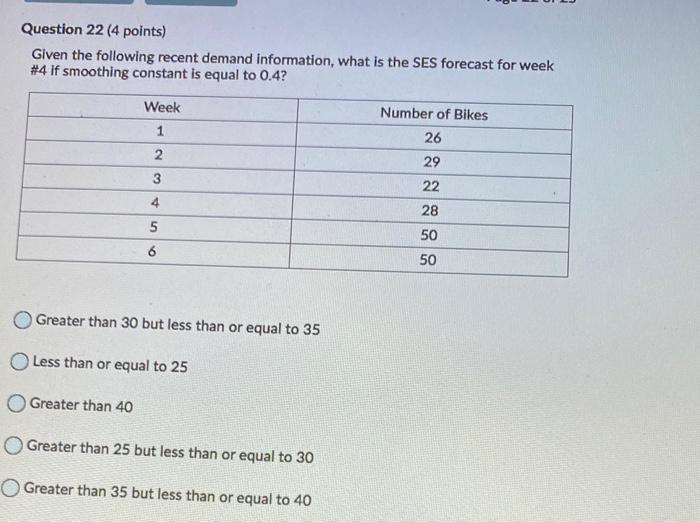 Question 22 (4 points) Given the following recent
