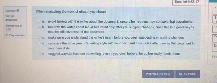 Time left 0 58:47 1 O 8 When evaluating the work