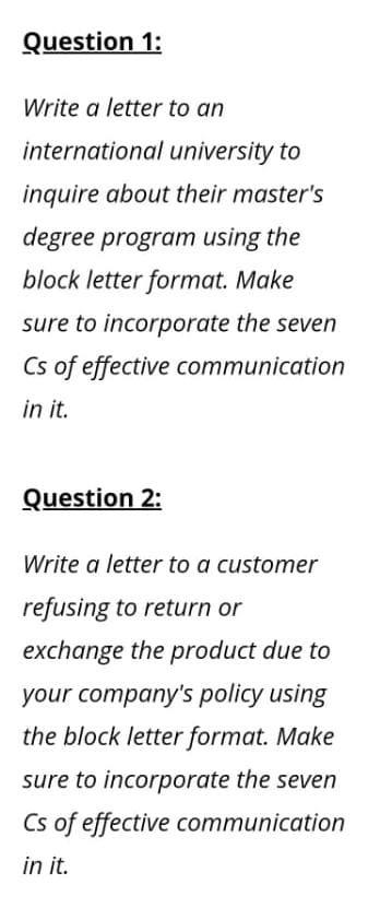 Question 1: Write a letter to an international