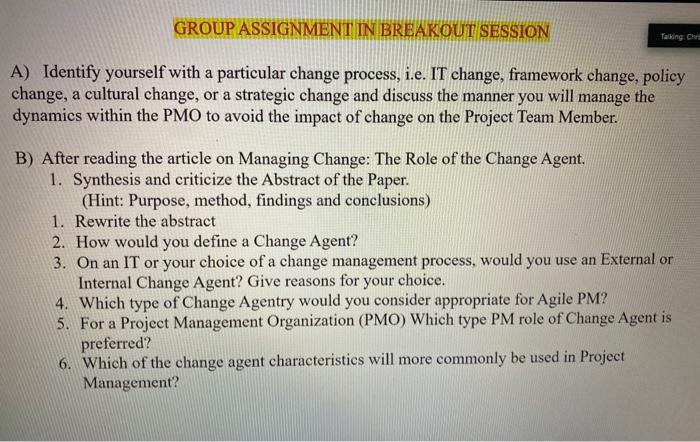 GROUP ASSIGNMENT IN BREAKOUT SESSION Talking