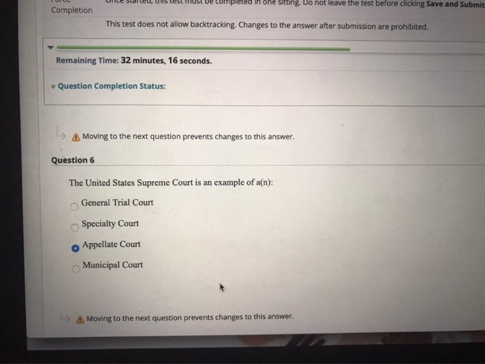 pleted in Sitting. Do not leave the test before