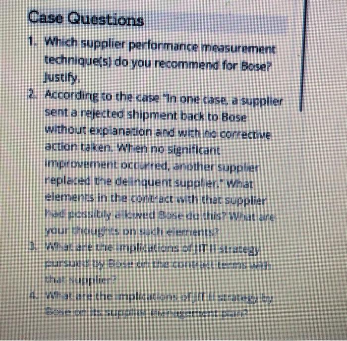 Case Questions 1. Which supplier performance