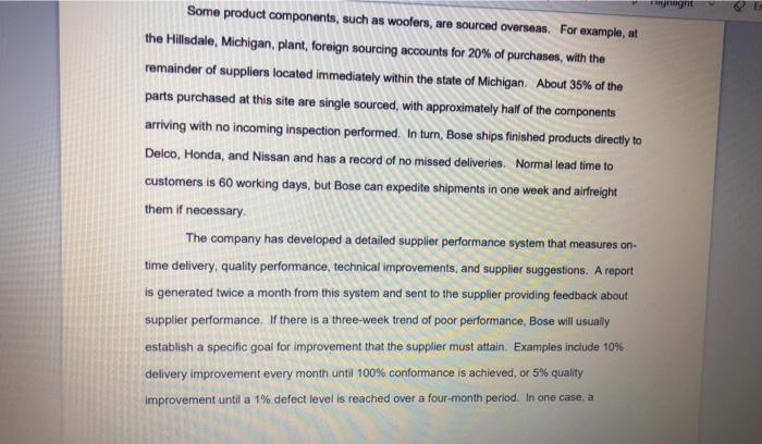 Case Questions 1. Which supplier performance