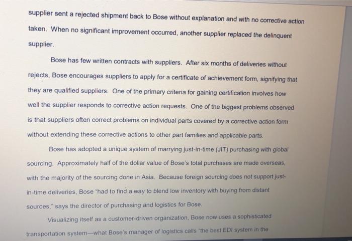 Case Questions 1. Which supplier performance