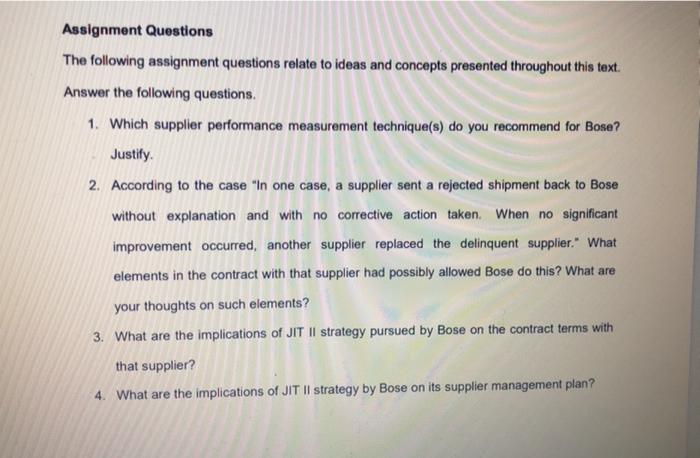 Case Questions 1. Which supplier performance