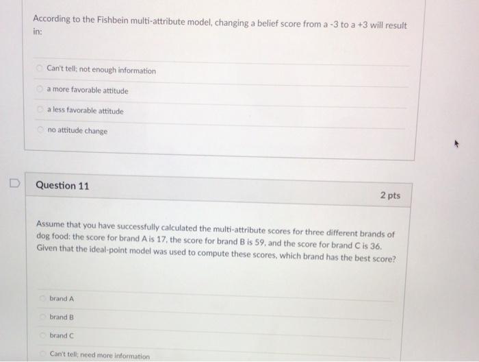 According to the Fishbein multi-attribute model,