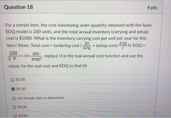 Question 18 4 pts For a certain item, the