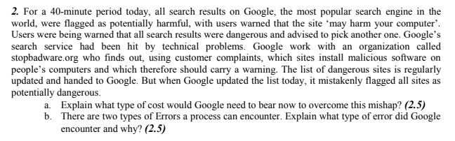 Subject: MGT 314 - Operations Management 2. For a