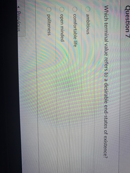 Question 7 Which terminal value refers to a
