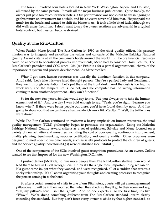Case Study of Ritz-Carlton 4. In what may be a
