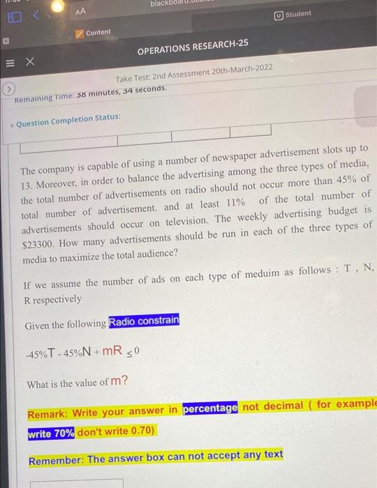 = x OPERATIONS RESEARCH-25 Take Test: 2nd