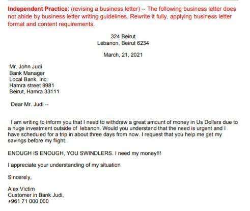 Independent Practice: (revising a business