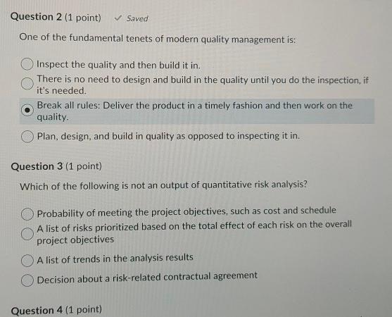 Question 2 (1 point) Saved One of the fundamental