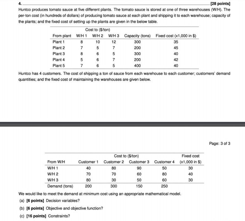 [28 points) Huntco produces tomato sauce at five