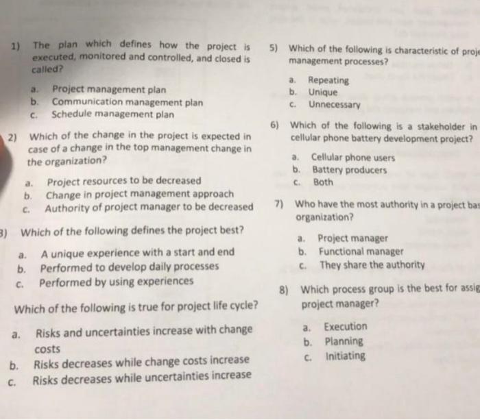 1) The plan which defines how the project is