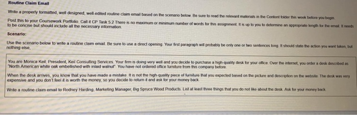 Routine Claim Email Write a properly formatted,