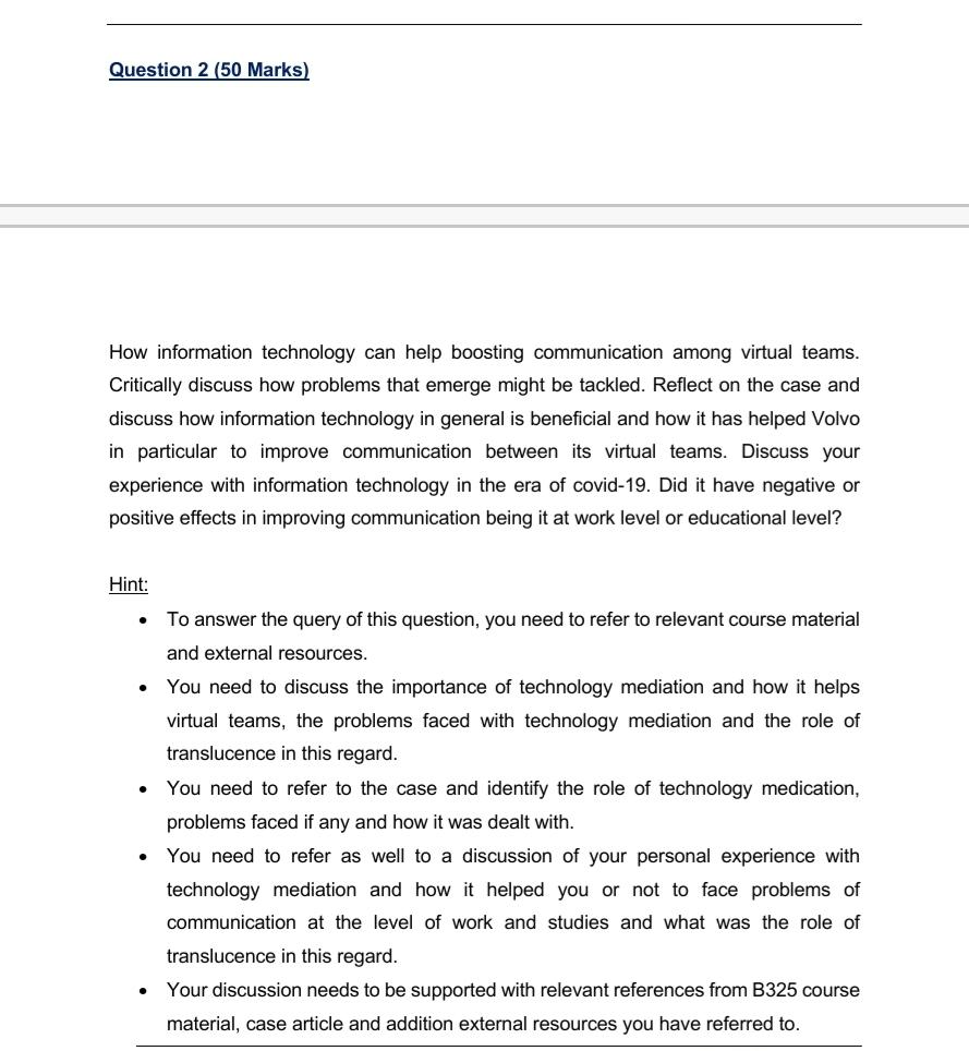 Question 2 (50 Marks) How information technology