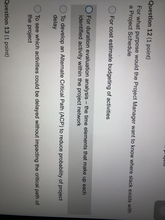 POCUL Question 12 (1 point) For what purpose