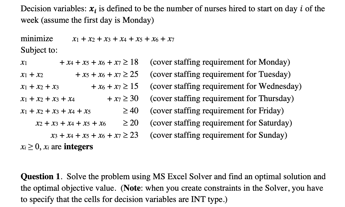 Workforce Scheduling Problem: Operations