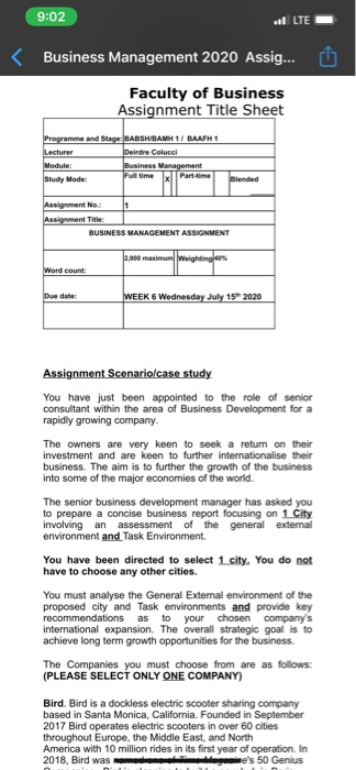 9:02 LTE < Business Management 2020 Assig...