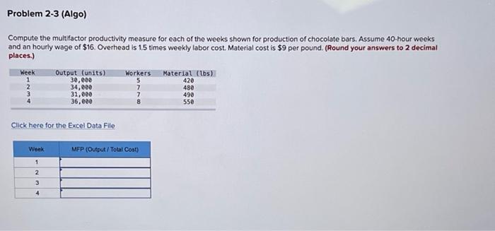 Problem 2-3 (Algo) Compute the multifactor