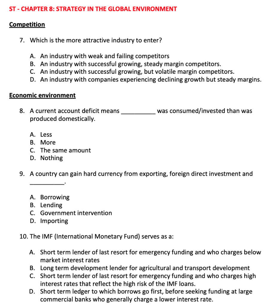 ST - CHAPTER 8: STRATEGY IN THE GLOBAL