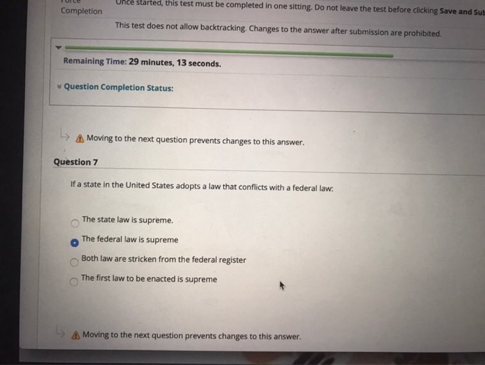 Unce started, this test must be completed in one