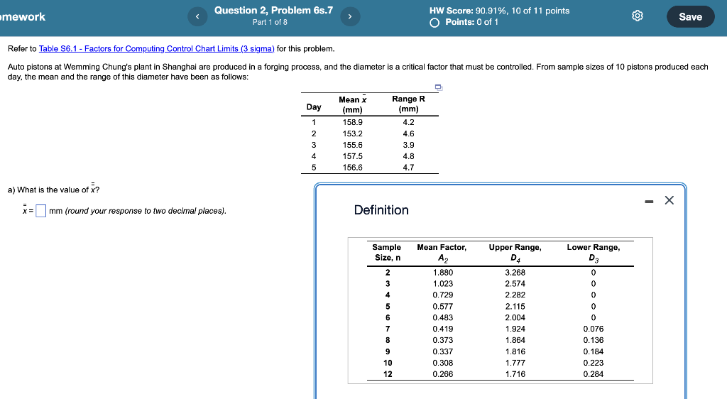 Help plz Refer to Table S6.1 - Factors for