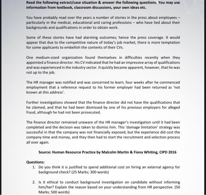 Read the following extract/case situation &