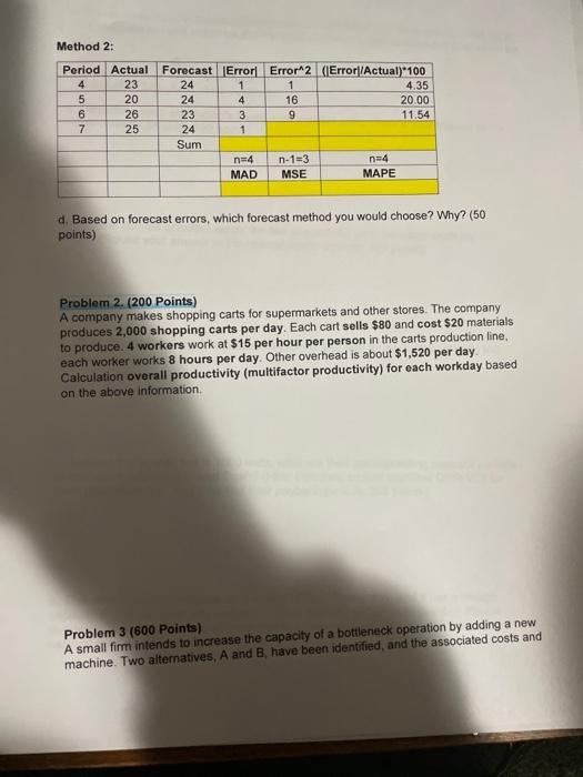 Method 2: Period Actual 4 23 5 20 6 26 7 25