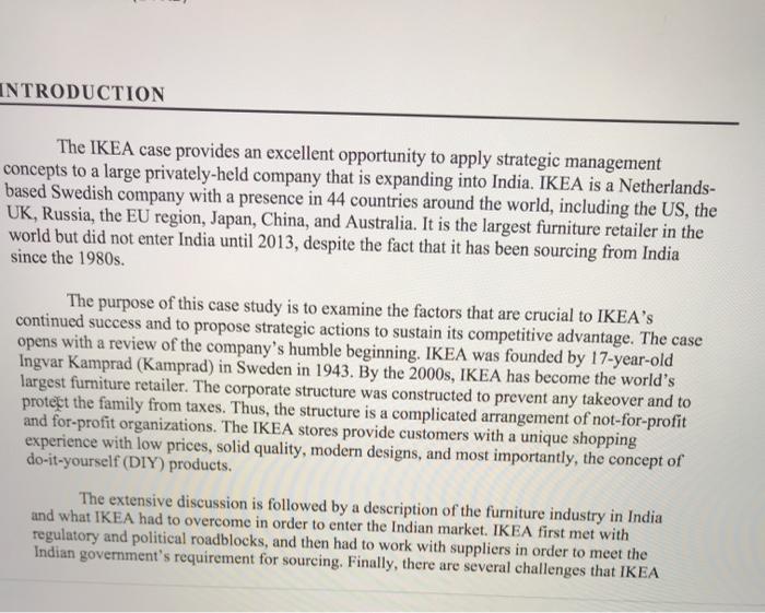 INTRODUCTION The IKEA case provides an excellent