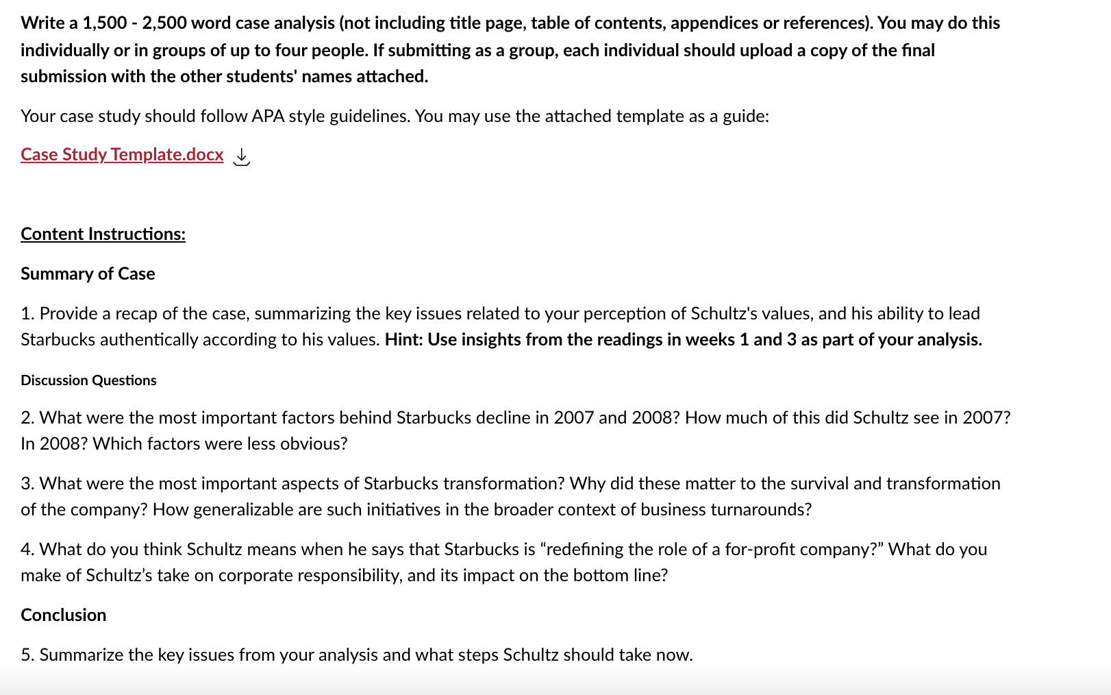 Write a 1,500 - 2,500 word case analysis (not
