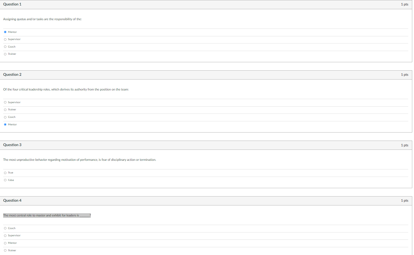 Question 1 Assigning quotas and/or tasks are the