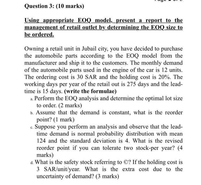 Question 3: (10 marks) Using appropriate