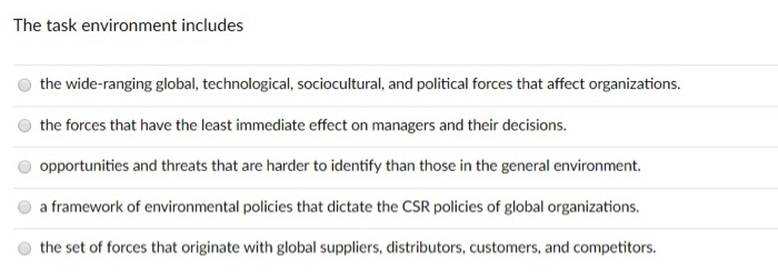 The task environment includes the wide-ranging
