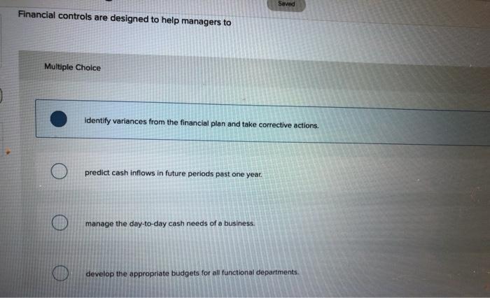 Saved Financial controls are designed to help