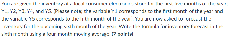 You are given the inventory at a local consumer