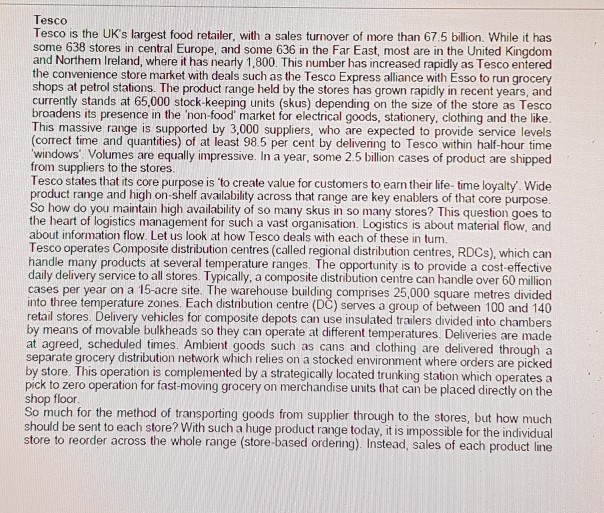 1. Describe the key logistics processes and
